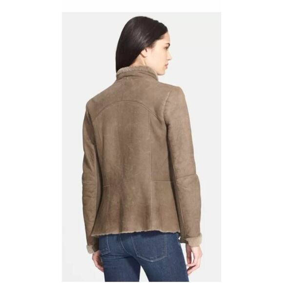VINCE Cascade Genuine Shearling Jacket Coat Brown Taupe Sz Small S $1475 - Picture 11 of 12